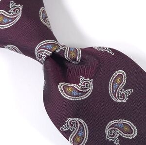JOS A BANK Signature Collection Paisley 100% Silk Necktie, Dark Wine & Gray.